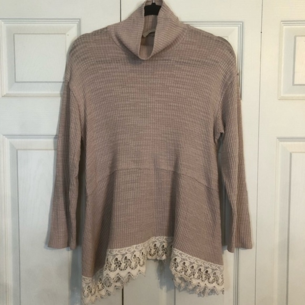 EVERLEIGH Small Mauve Waffle Knit Tunic Crochet Tunic Top Mock Turtleneck Soft